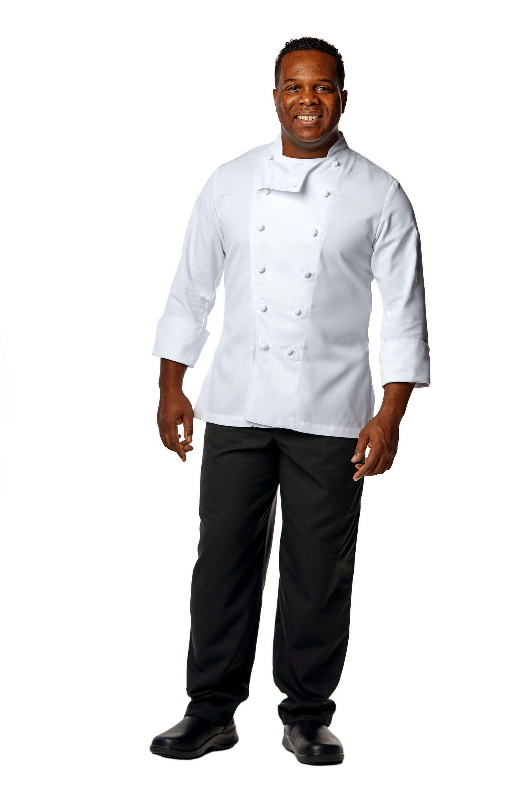 White Knot Button Chef Coat
