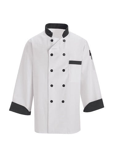 White Chef Coat (Black Trim) Black Trim Chef Coat
